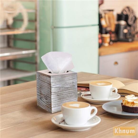 White Barnwood Tissue Box Cover: 2 Pack Tissue Box Holder Includes Slide-Out - Picture 4 of 16